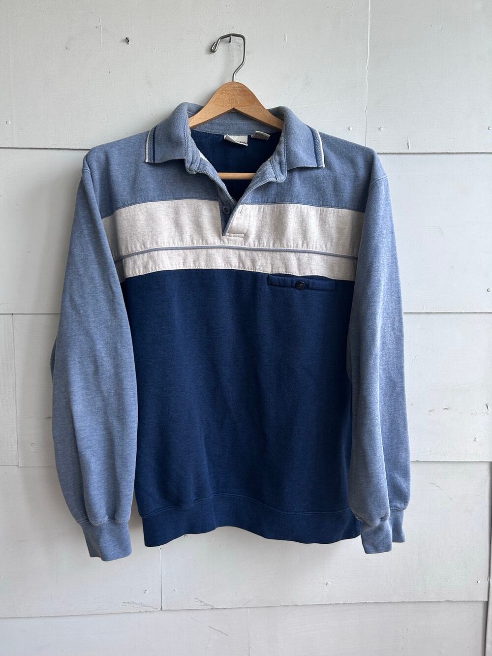 Vintage Men’s Cotton Blend Collared Sweatshirt  Button Pocket, CC Hughes Size L